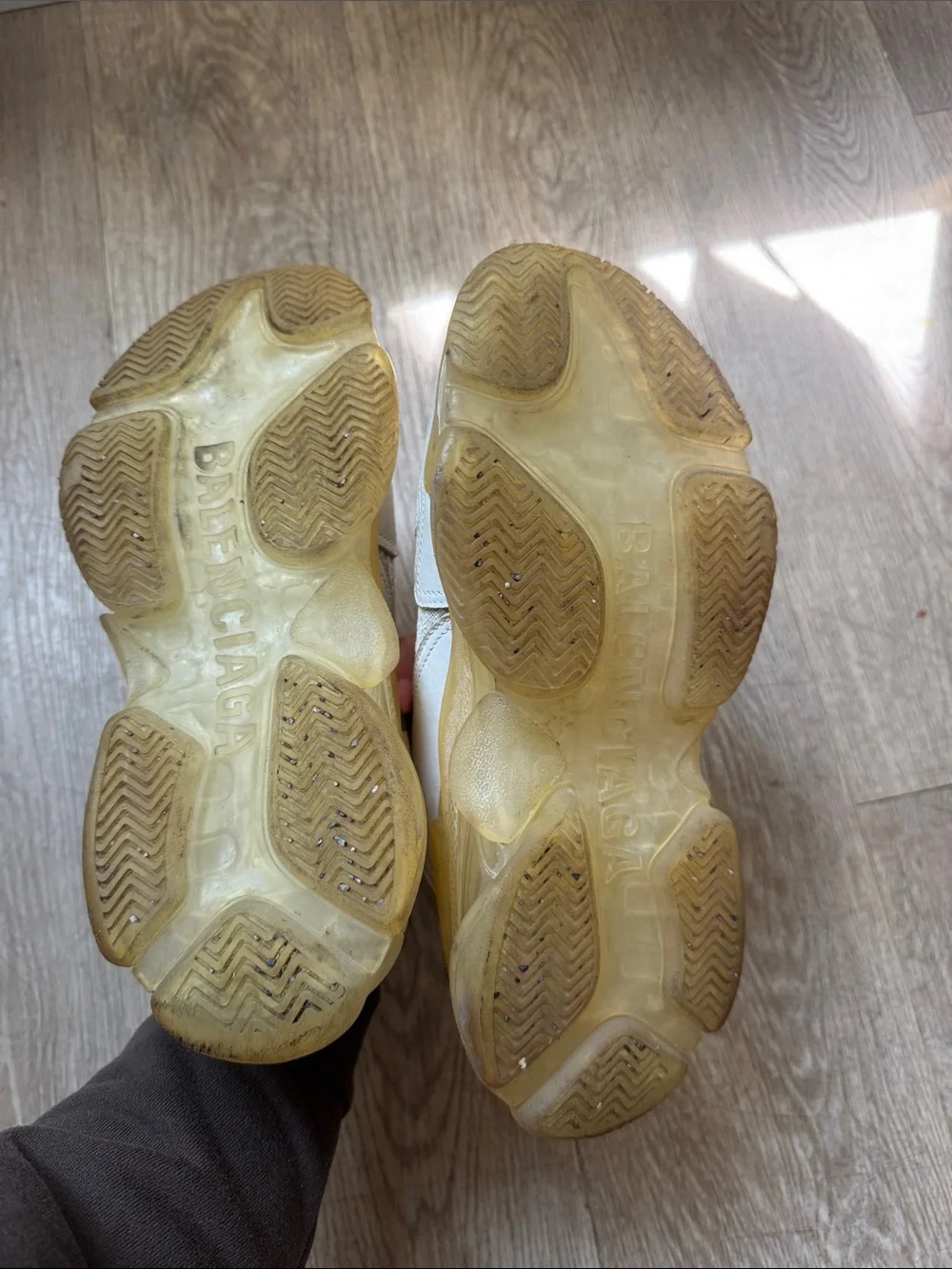 Balenciaga Triple S Sneakers in Off-White with Yellow Sole